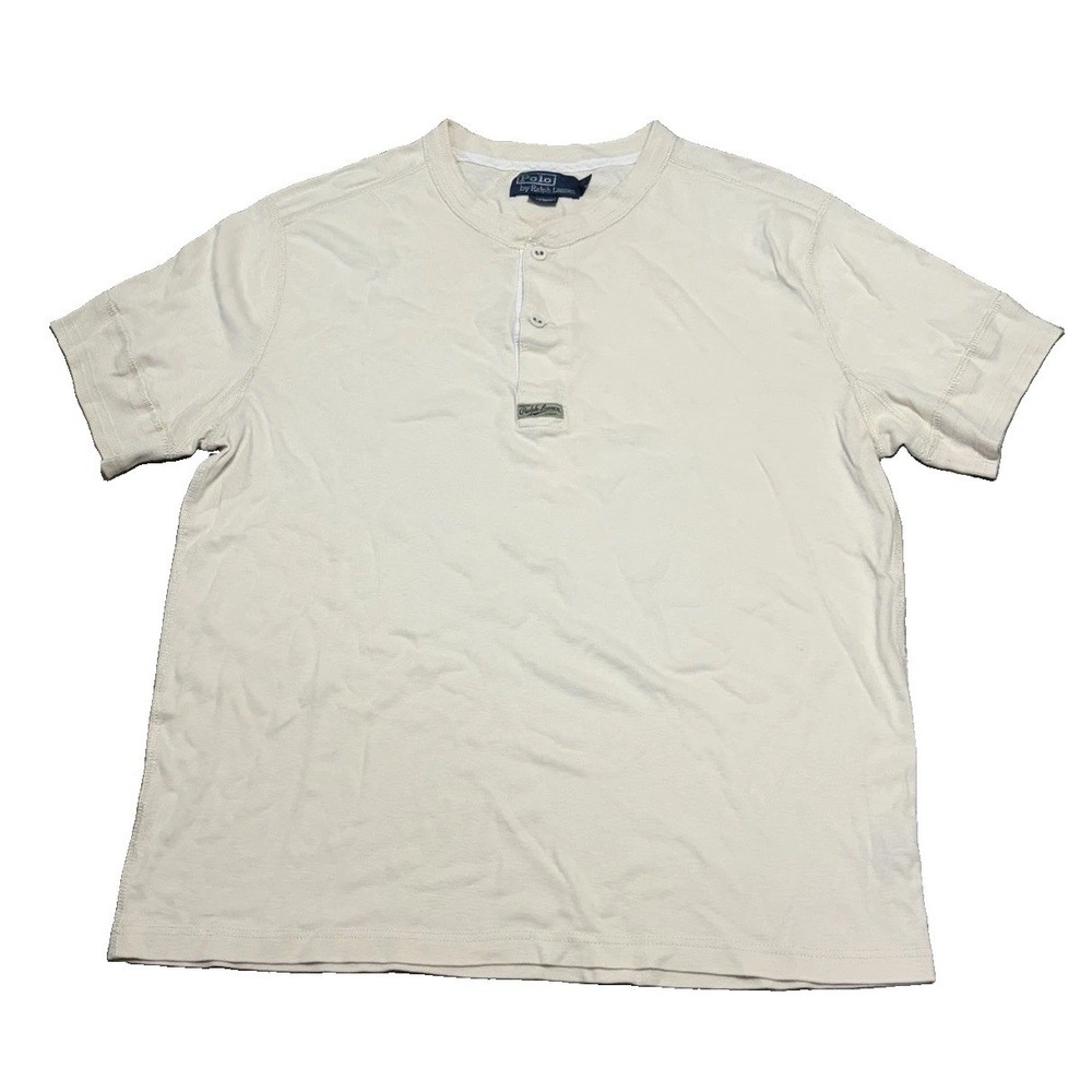 Polo Ralph Lauren Mens XL Soft Cotton Terry Henley Ringer Tee Cream Vintage Look